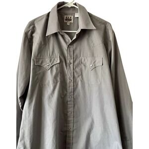 Ely Cattleman Men's Pearl Snap Gray Shirt‎ Size 17/34 Western Cowboy Lightweight